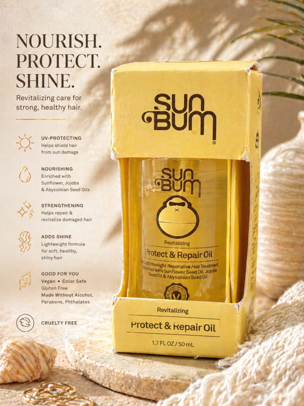 Sun Bum Revitalizing Protect & Repair Hair Oil 1.7 oz | UV Protecting